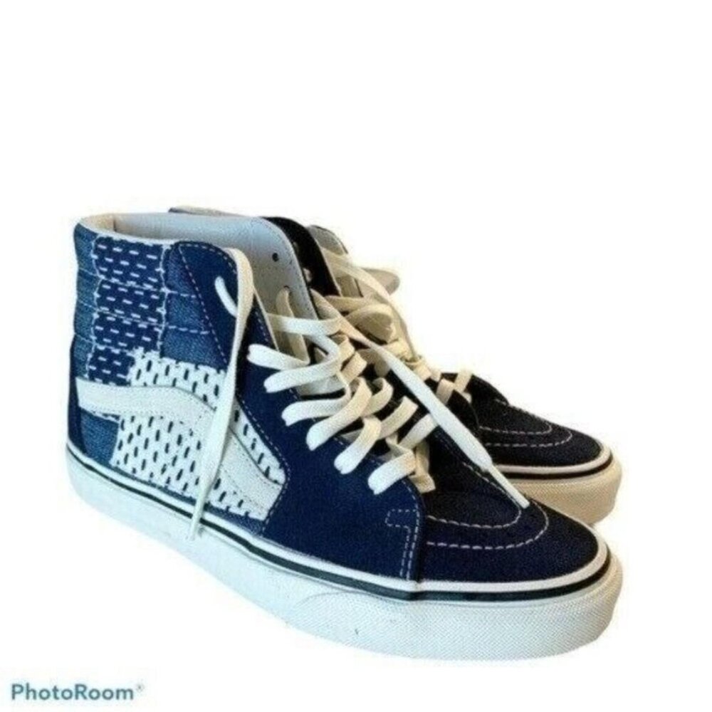 Vans SK8-HI Denim Patchwork High Top Blue & White Sneaker Sz W7/M5.5 (READ)